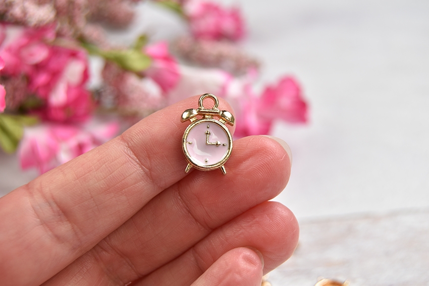 Mini Clock Charm – Pink – Set of 5 – The Ornament Girl's Market